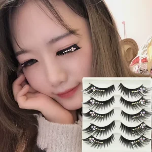 Diamond embellished Synthetic Hair Eyelash Extensionsthick Voluminous Lengthening Fibers Hard stemmed Long tailed Style