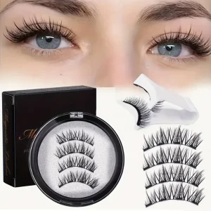 Double Layer Magnetic Suction False Eyelashes 2 Pairs 5D Glue Free Thick Eyelashes One Whole Piece