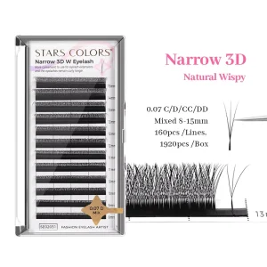 Double Tips Narrow W Shape Eyelash Extensions Clover Premade Fans 0.07 CC D DD Curl 2D 3D 4D 5D Matte Black Fluffy Lash Tray