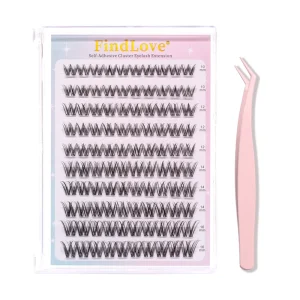 Double V Shape Wispy Cluster Lashes Extensions Extremely Fine Stem Transparent Band Self Adhesive Eyelashes