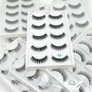 Dramatic Black Cotton Band Lashes 5 Pairs Natural Full Volume Strip False Eyelashes Synthetic Hair Lash Set