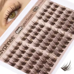 Dramatic Cat Eye Press on Lashes Clusters Reusable Self Adhesive Brown Black Eyelashes for Evening Makeup