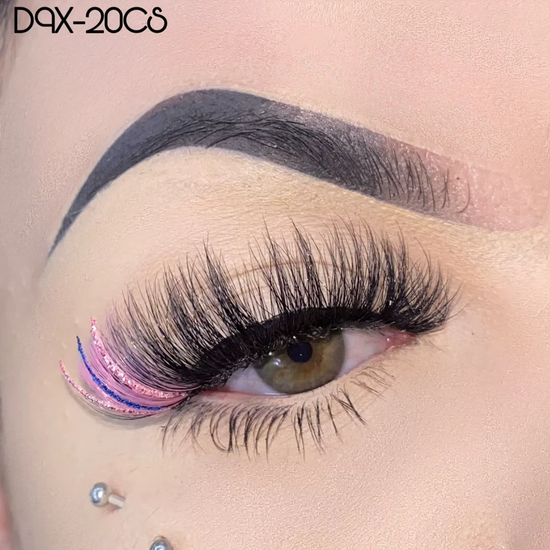 Dramatic Design 15 20 25mm Faux Mink Eyelashes with Glitter Fluffy Colored Mink Lashes