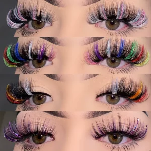 Dramatic Design 15 20 25mm Faux Mink Eyelashes with Glitter Fluffy Luxury Colored Mink Lashes