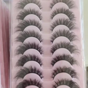 Dramatic Fluffy 3D Faux Mink Strip Lashes Makeup Handmade PBT Fiber Full Strip Silk Lashes 10 Pairs Tray