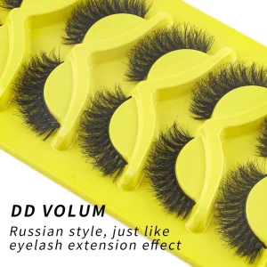 Dramatic Fluffy Wispy Faux Mink Strip Lashes Bright Yellow Tray Super Voluminous False Eyelashes for Portrait & Night Shooting