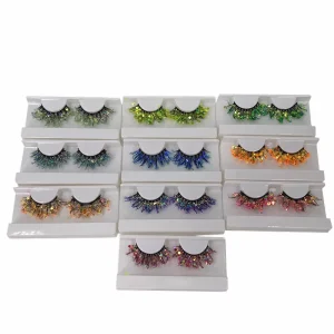 Dramatic Glitter Colored Lashes with Free Lash Boxes Luminous Russian Volume Glow Dark Synthetic Hair