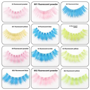 Dramatic Party Color Full Strip Lashes Faux Mink Curly Colored Handmade Transparent Stems Natural Soft Synthetic Fiber Eyelashes