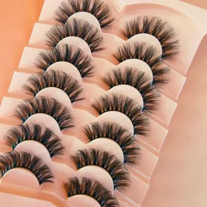 Dramatic Silk Faux Mink Eyelashes 7 Pairs Tray Fluffy Full Strip Eyelashes Handmade Natural Style False Eyelashes