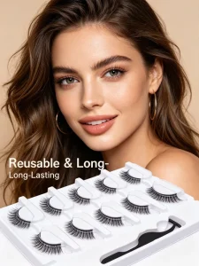 Dramatic Wispy False Eyelashes 5 Pairs Clear Band With Applicator Crisscross Lashes Tray Bulk for Salon