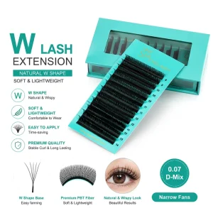 EYELASH W Shape Eyelash 3D 4D 5D PBT Material Ultra Soft Lightweight W Lashes Handmade Premade Fans Custom Logo Factory