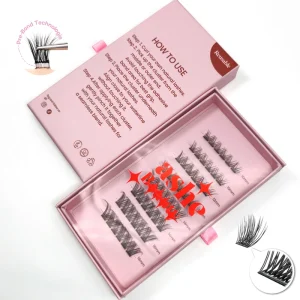 Eco Friendly Preglued Self Sticky Reusable 3D Effect Lash Extensions Natural C D Curl Custom PBT Fiber Press On Lashes Clusters