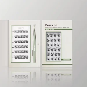 Ecological Fiber Custom Logo Press on Lashes Clusters Latex free Non toxic Pre Glued Eyelashes Eye Lashes Cluster No Glue Needed