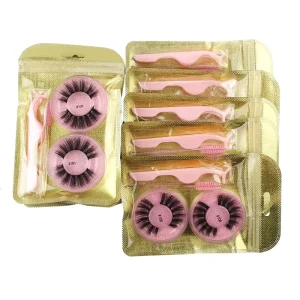 Emay Beauty Supplies Lashes 3D 2 Pair Faux Mink Black Eyelashes Soft Wispy Volume Dramatic Long Full Strip Handmade