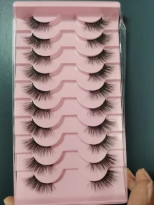Europe Cross Border Trade Pack Striped Semi Hand Made False Eyelashes 0.07MM Thickness Mixed Length Synthetic Hair Pink Plastic