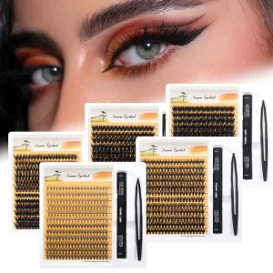 European American Cross Border False Eyelashes Hot Melt Segment 40P Plastic Black Stick Semi Hand Made Thick Curled