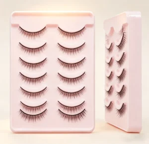 European American Plant Fiber Thick Eyelash 8D Curved Puffy Reusable Flexible Band Multi layer Long Cross like Semi Hand Made