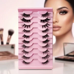 European American Style 10 Pairs Hard Stem Synthetic Hair Natural Looking for Beginners in Makeup Application False Eyelash Set