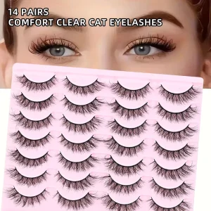 European American Style 14 Pair Pack Thick Curl Natural Three Dimensional One Piece Eyelashes Handmade Full Strip