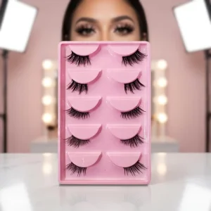 European American Style 5 Pairs Hard Stem Synthetic Hair Natural Looking for Beginners in Makeup Application False Eyelash Set