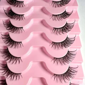 European American Style 7 pair Transparent stem Faux Mink False Eyelashes Elongated Comic Eyelash Extension