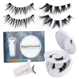 European American Style Magnet Eyelashes Glueless Thick Fluffy One Piece Design Reusable 2 Pairs Magnetic False Eyelash Set