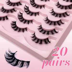 European American Style Segmented Volumizing False Eyelashes Synthetic Hair 20 Pairs Soft Curled Naturally Thick Long Lashes