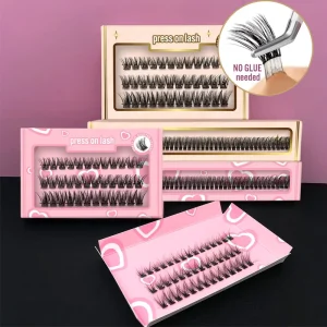 European Style Stick On Eyelashes Premium Vegan Cruelty Free Synthetic Hair Full Strip Self Adhesive Press Lashes Custom Logo