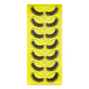 Explosive Fluffy Faux Mink Strip Lashes Dramatic Voluminous Wispy False Eyelashes Bright Yellow Tray Stage Makeup