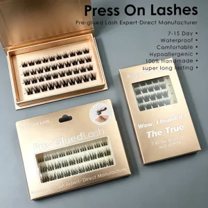 Eye Lashes Cluster No Glue Needed Press Cluster Lash 100% Handmade Waterproof 7 15 Day Wear CE CPSR Custom Box 3D Effect