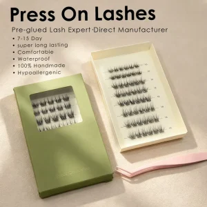 Eyelash Cluster Pre Sticky Clear Band Super Fine Cruelty Free Plant Fiber Lash Wispy Soft Russian Custom Logo Press On Eyelash