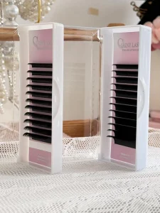 Eyelash Extension Pre Fold Fan Narrow 3D Clover Natural Long Korean Cashmere Silk 25mm Silver Foil Back Shiny OEM C D DD Fox