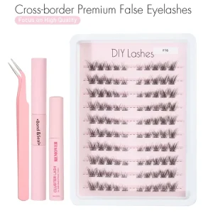 F16 Fox Eye DIY Cluster Lashes Spiky Wispy Individual Segment Eyelash Extensions Thin Band 60 Rows