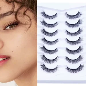 FX C02 7 Pairs Short False Eyelashes Fluffy Full Strip Eyelashes Cat Eye Lashes Faux Natural Mink Lashes Custom Logo