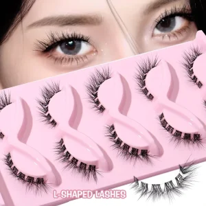 FX N26 Synthetic Hair L Shape Transparent Stem Vegan Cat Eye Full Strip Eyelashes 5Pairs False Eyelashes 3D Eye Lashes