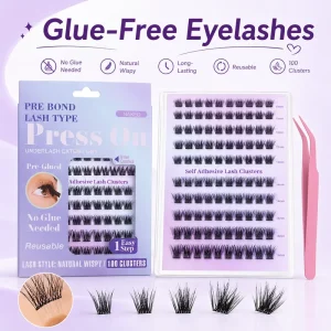 Factory Custom Lash Clusters No Glue Self Adhesive Handmade Clear Adhesive Strip with Custom Packaging for Bulk Orders
