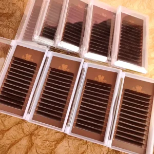 Factory Custom Private Label Dark Brown Eyelash Extensions 0.03mm B C D Curl Colored Lash Extensions Brown Lash Extensions Trays