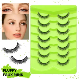Factory Direct 7 Pairs Natural Cat Eye Lashes Fluffy Curl Volume Eyelashes Handmade Faux Mink Eyelashes Full Strip Lashes