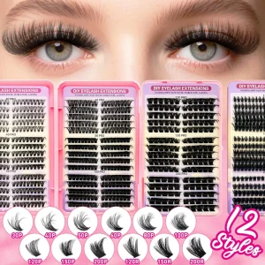 Factory Direct DIY Lash Cluster Book Kit 468Pcs Mixed Sizes Cat Eye Individual Lashes Private Label Cluster Eyelash Set