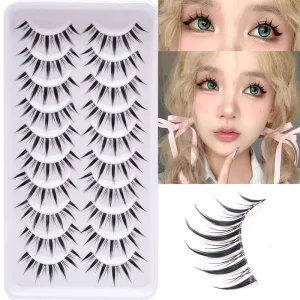 Factory Direct Manga Style 10 Pairs Invisible Clear Band 3D Fluffy Synthetic Fiber False Eyelashes