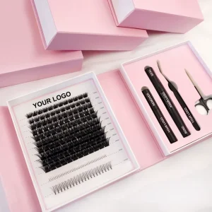 Factory Direct Sale Luxury Handmade DIY Lash Extension Kit Private Label Vegan Synthetic Hair Ultrafine Cotton Band Natural