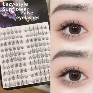 Factory Handmade Sunflower Natural Single Cluster Segmented Fiber False Eyelashes Pointy Thin Base 12 Rows JIEJIE Brand