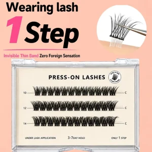 Factory Handmade Waterproof Eyelashes Press on Self Adhesive Superfine Band Natural Thick Wispy DIY Extension Kit