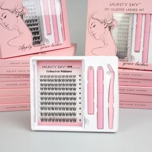 Factory Price 0.07mm Pre Cut Segment Eyelashes Clusters Lash Extension Kit With Lash and Bond Customize DIY Cluster Trays