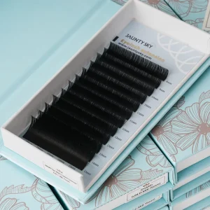 Factory Price Cashmere Volume Eyelashes 0.03 0.05 Private Label Easy Fan Eyelash Extension 1s Blooming Matte Black Lash Trays