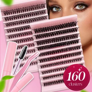 Factory Price DIY Cluster Lashes Individual Lash Extension Mixed Length 8-15mm Super Fine Band 160 Clusters Soft Synthetic