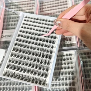 Factory Price DIY Cluster Lashes Pre-Cut Segment Press on PBT Lash Extension Natural Self-Adhesive Lash Trays Pre-Glue Eyelashes