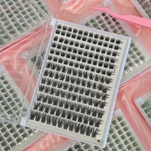 Factory Price Mix C D Curl Double Strip Glue Eyelashes Hand Made Fluffy 0.07 Lash Extension Self Adhesive DIY Cluster Lash