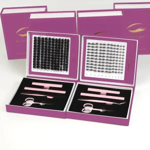 Factory Price Pre Cut Segment Diy Lash Cluster 8 18mm Mixed Tray Customized Cluster Diy Lash Extension Kit with Bond and Seal