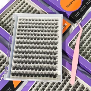 Factory Price Premade DIY Lash Trays Pre Cut Segment Fluffy C D Curl Superfine Band Custom Lash Kit Self Apply Eyelash Clusters
